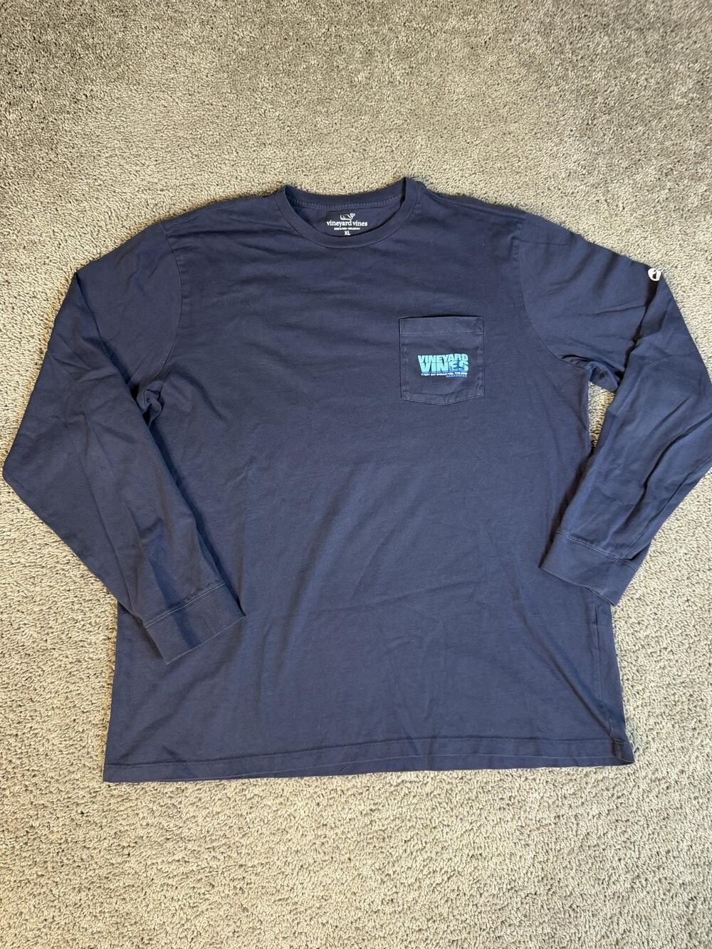 Vineyard Vines Shirt Mens XL Blue Long Sleeve Pocket Graphic Sarasota Tagless